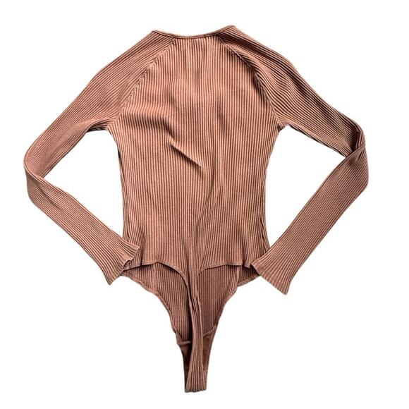 Aerie Women's Long Sleeve Thong Bodysuit, Size Medium, Brown/Burnt Orange - Picture 2 of 5
